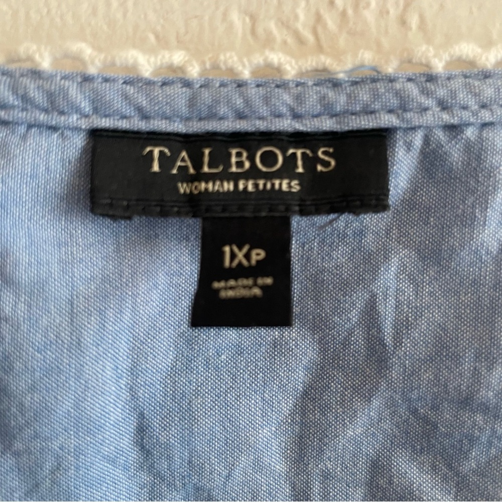 TALBOTS Tank Top 1XP Chambray Embroidered Tassel Tie Popover Shell Cotton Blue - Picture 4 of 7